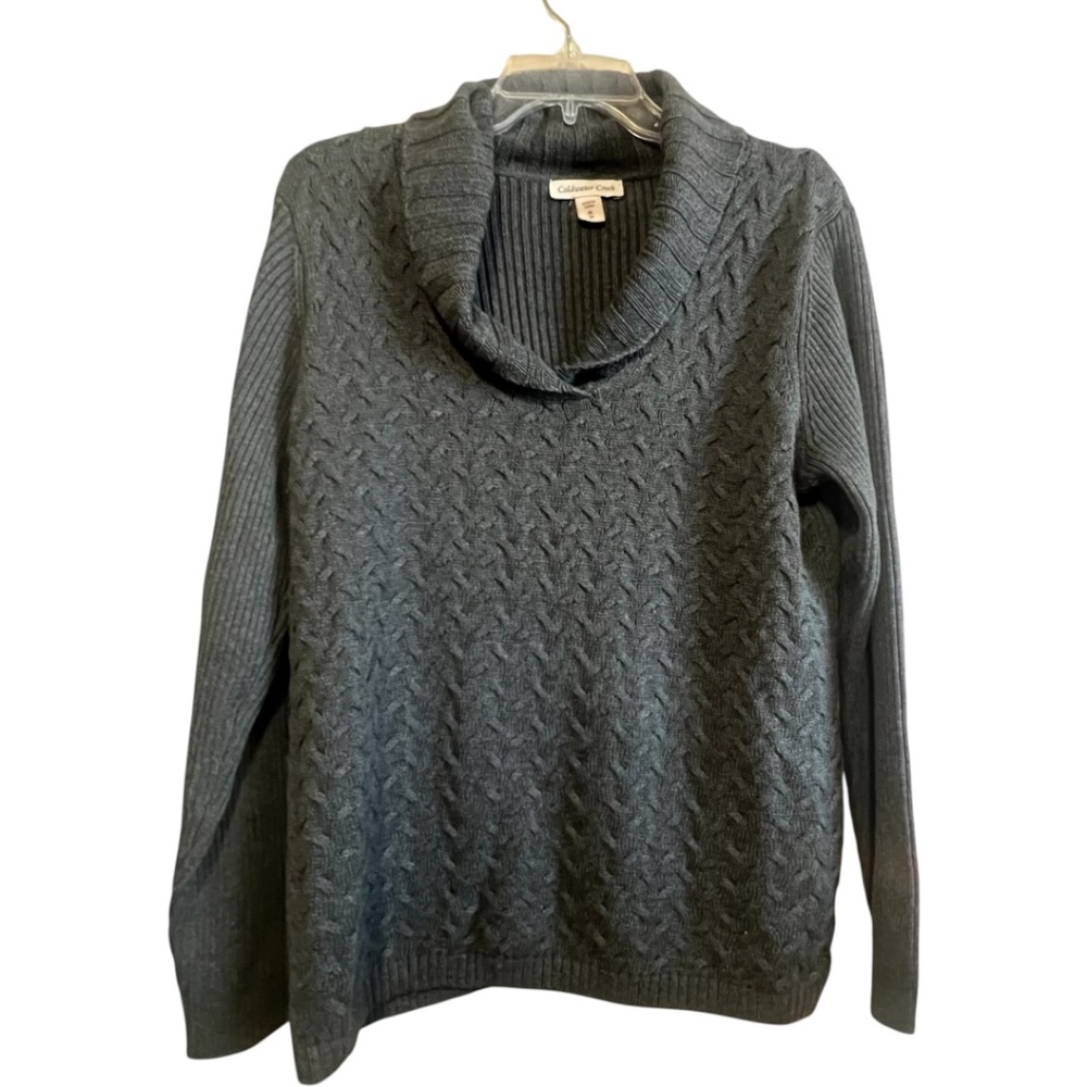 Coldwater Creek V neck cable sweater gray size XL Women cozy office party work